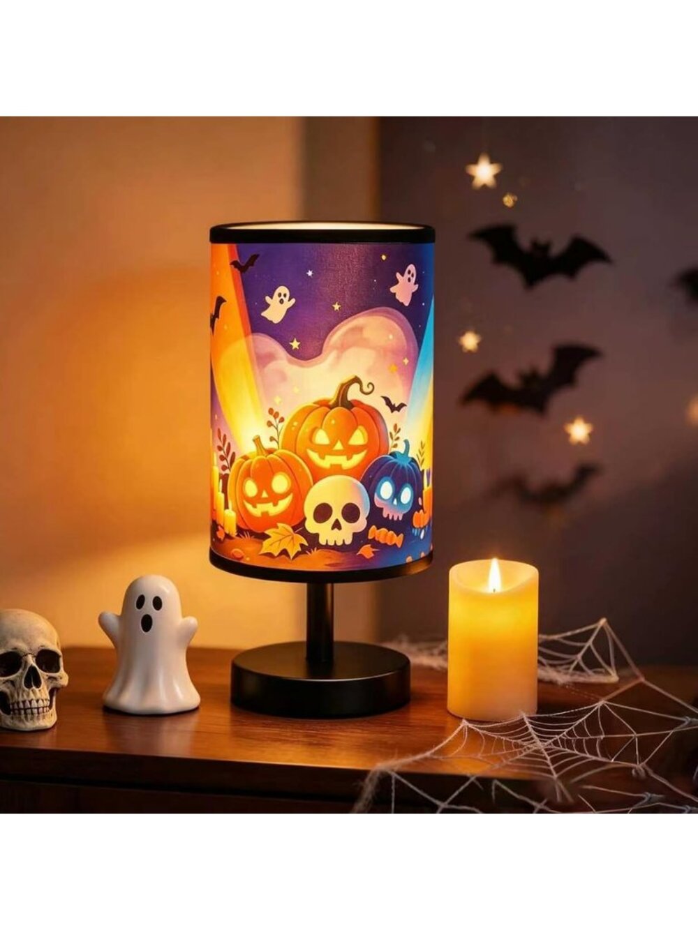 New Halloween Pumpkin Table Lamp LED 3 Color Dimmable USB Night Light 25cm